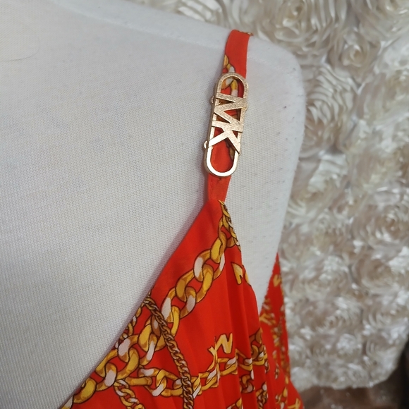 Michael Kors Women's Red Chain Print Top Xl - Picture 4 of 8